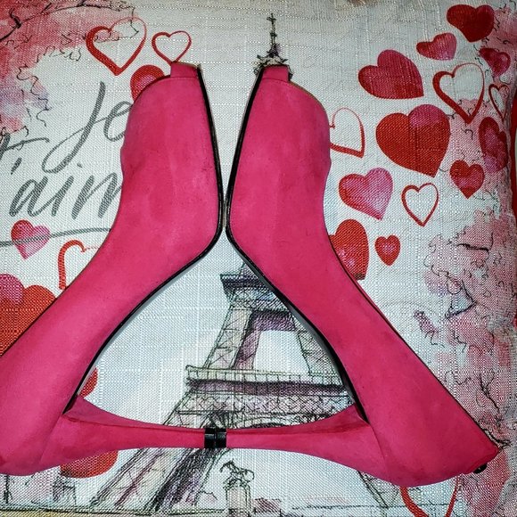 STUART WEITZMAN $398 HOT PINK MAGENTA SUEDE HIDDEN PLATFORM PUMPS 8.5 - Picture 5 of 14